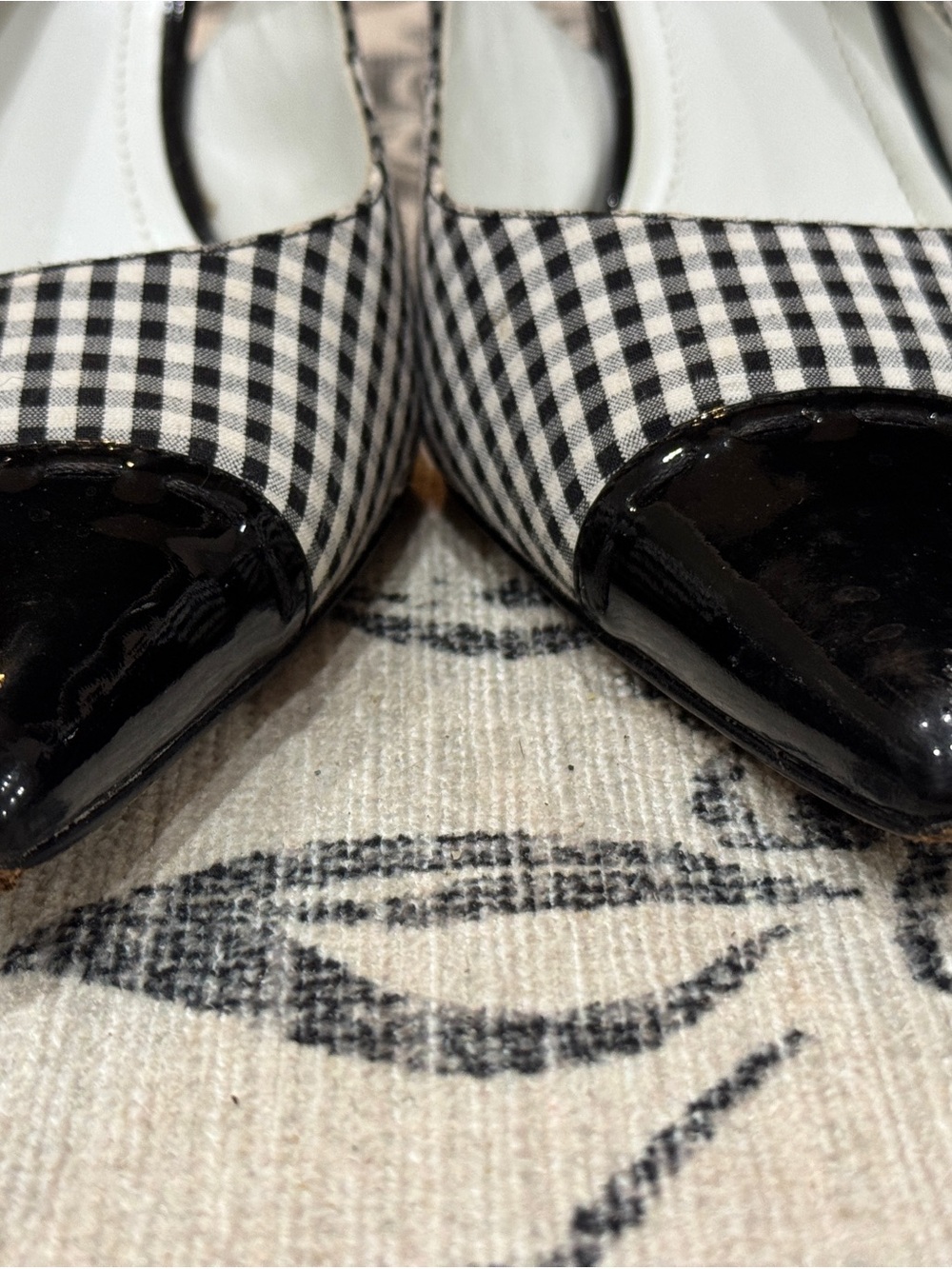 Anne Klein Black & White Gingham Slingback Pointed Toe Pumps with Patent Caps - Picture 6 of 6
